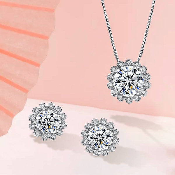 Louily Snowflake Design Round Cut Moissanite 2PC Jewelry Set In Sterling Silver