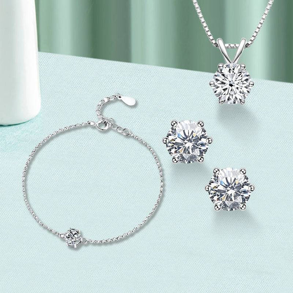 Louily Sparkle 6 Prong Round Cut Moissanite 3PC Jewelry Set