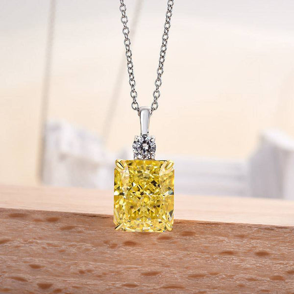 Elegant Yellow Sapphire Radiant Cut Pendant Necklace In Sterling Silver