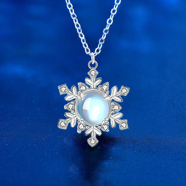 Louily Christmas Gift Snowflake Design Moonstone Necklace In Sterling Silver