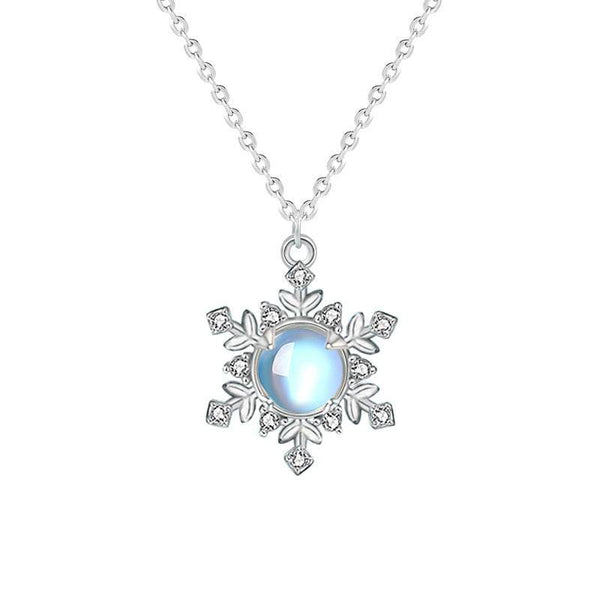Louily Christmas Gift Snowflake Design Moonstone Necklace In Sterling Silver