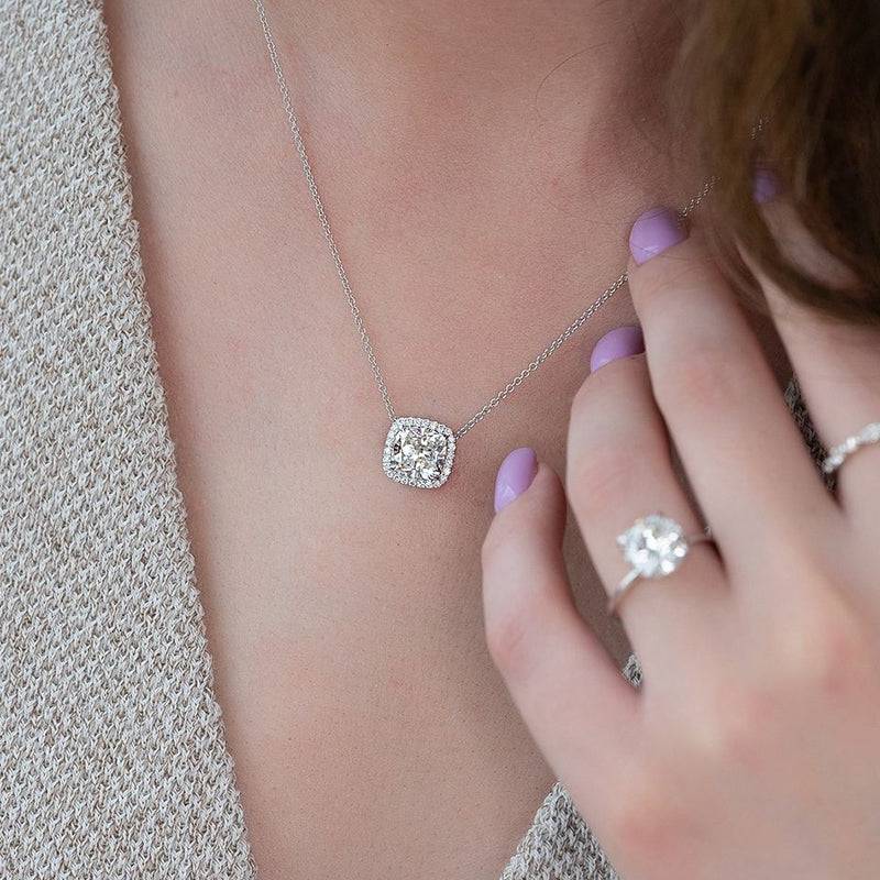Louily Elegant Halo Cushion Cut Pendant Necklace - louilyjewelry