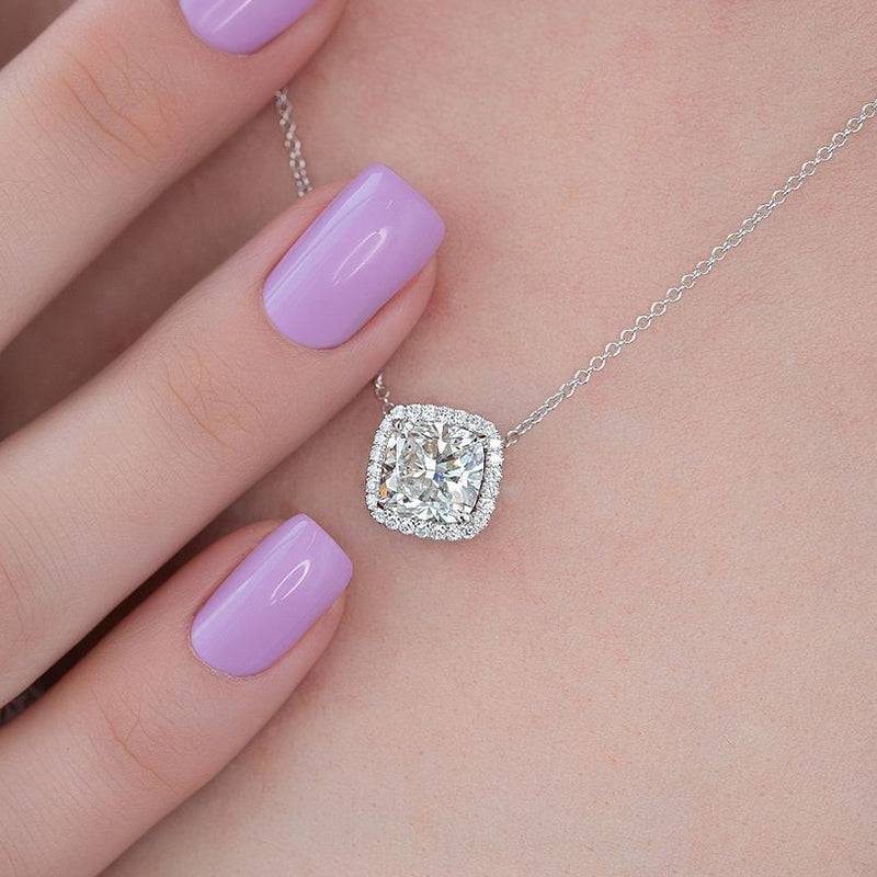 Louily Elegant Halo Cushion Cut Pendant Necklace - louilyjewelry