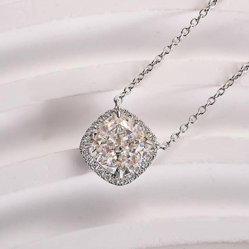 Louily Elegant Halo Cushion Cut Pendant Necklace - louilyjewelry