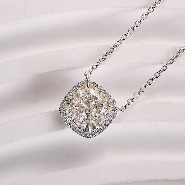 Louily Elegant Halo Cushion Cut Pendant Necklace