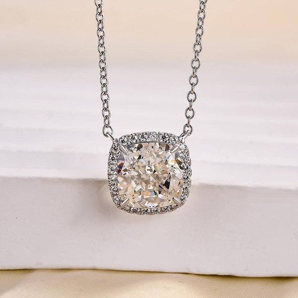 Louily Elegant Halo Cushion Cut Pendant Necklace