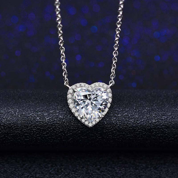Louily Elegant Halo Heart Cut Necklace For Women In Sterling Silver
