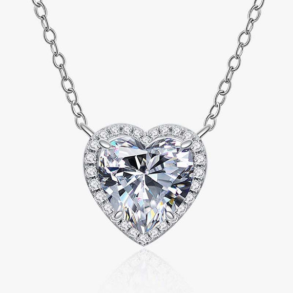 Louily Elegant Halo Heart Cut Necklace For Women In Sterling Silver