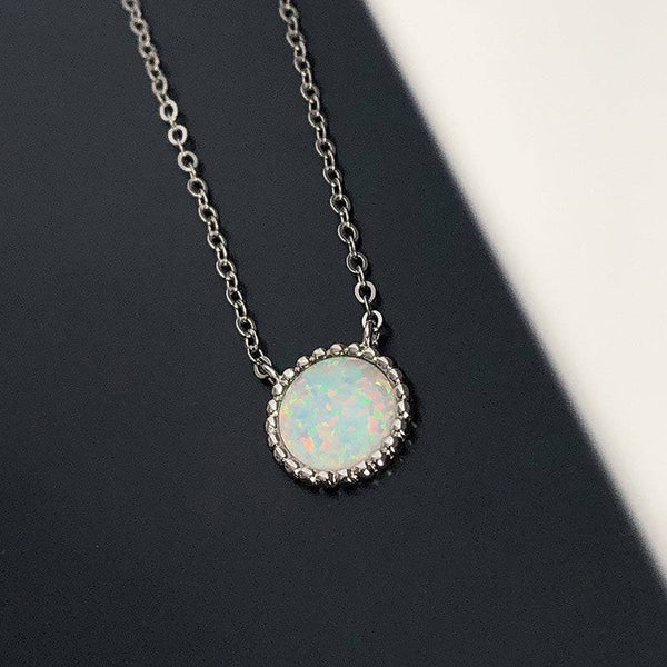 Louily Elegant Halo Round Cut Opal Stone Women's Pendant Necklace In Sterling Silver