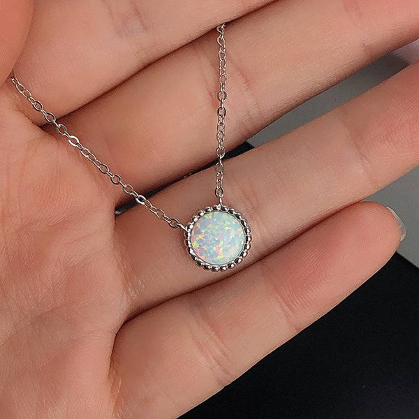 Louily Elegant Halo Round Cut Opal Stone Women's Pendant Necklace In Sterling Silver