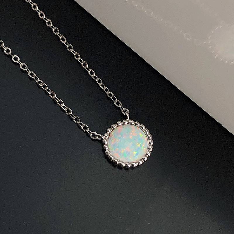 Louily Elegant Halo Round Cut Opal Stone Women's Pendant Necklace In Sterling Silver - louilyjewelry