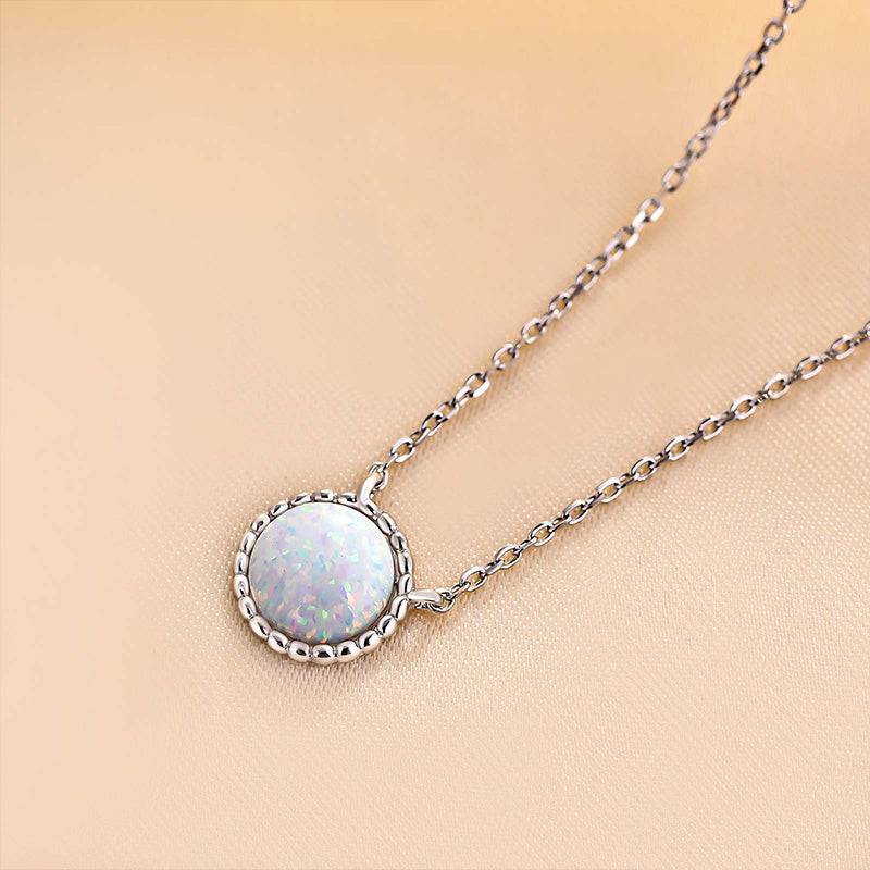 Louily Elegant Halo Round Cut Opal Stone Women's Pendant Necklace In Sterling Silver - louilyjewelry
