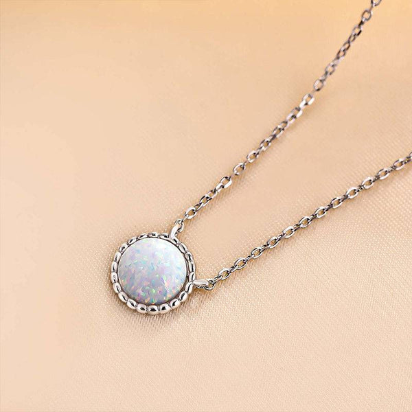 Louily Elegant Halo Round Cut Opal Stone Women's Pendant Necklace In Sterling Silver