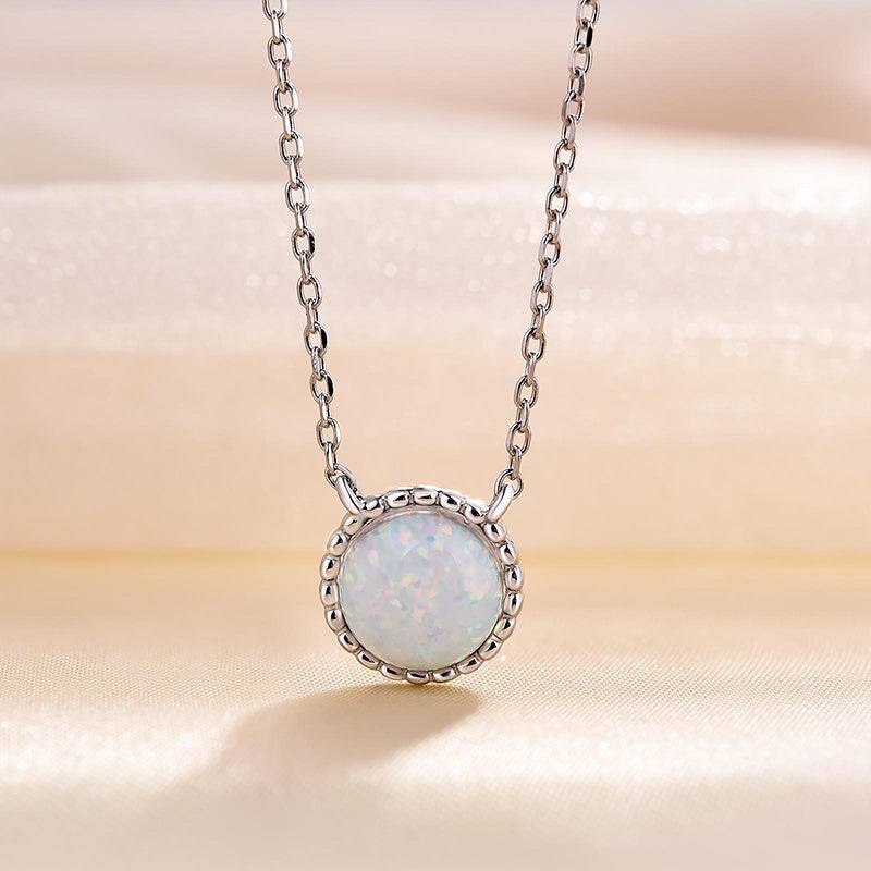 Louily Elegant Halo Round Cut Opal Stone Women's Pendant Necklace In Sterling Silver - louilyjewelry
