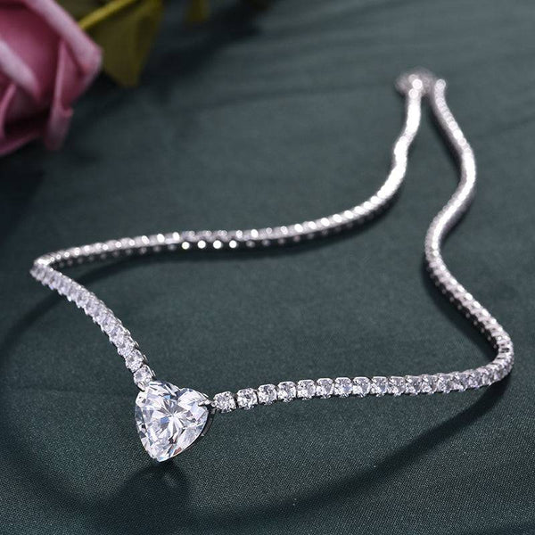 Louily Elegant Heart Cut Simulated Diamond Pendant with Necklace In Sterling Silver