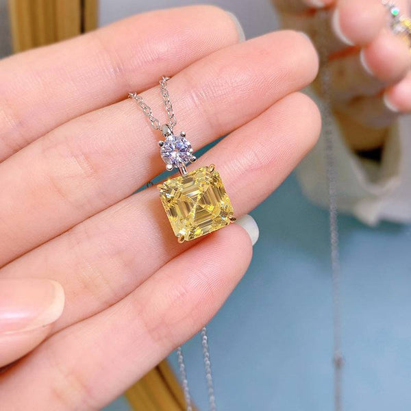 Louily Elegant Yellow Sapphire Asscher Cut Pendant Necklace In Sterling Silver