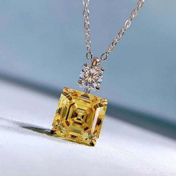 Louily Elegant Yellow Sapphire Asscher Cut Pendant Necklace In Sterling Silver
