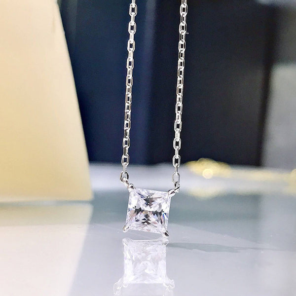 Louily Exclusive Princess Cut Pendant Necklace In Sterling Silver