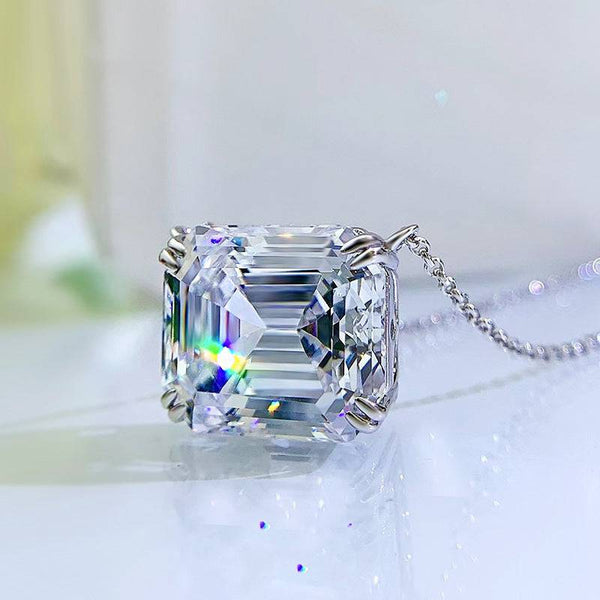 Louily Fashion Emerald Cut Pendant Necklace In Sterling Silver