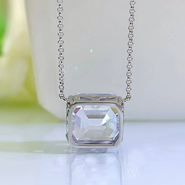 Louily Fashion Emerald Cut Pendant Necklace In Sterling Silver