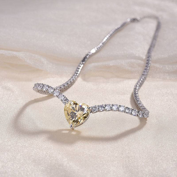 Louily Gorgeous Yellow Sapphire Heart Cut Pendant with Necklace In Sterling Silver