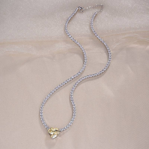 Louily Gorgeous Yellow Sapphire Heart Cut Pendant with Necklace In Sterling Silver