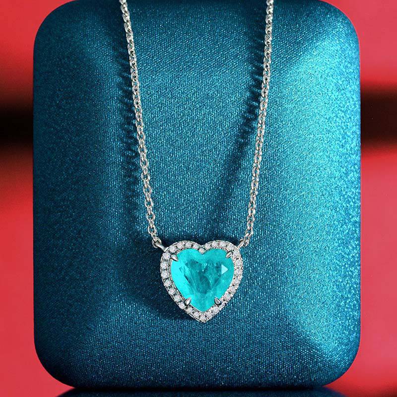 Louily Halo Heart Cut Aquamarine Blue Necklace For Women In Sterling Silver - louilyjewelry