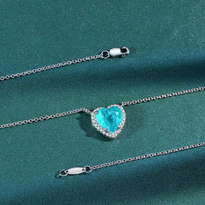 Louily Halo Heart Cut Aquamarine Blue Necklace For Women In Sterling Silver - louilyjewelry