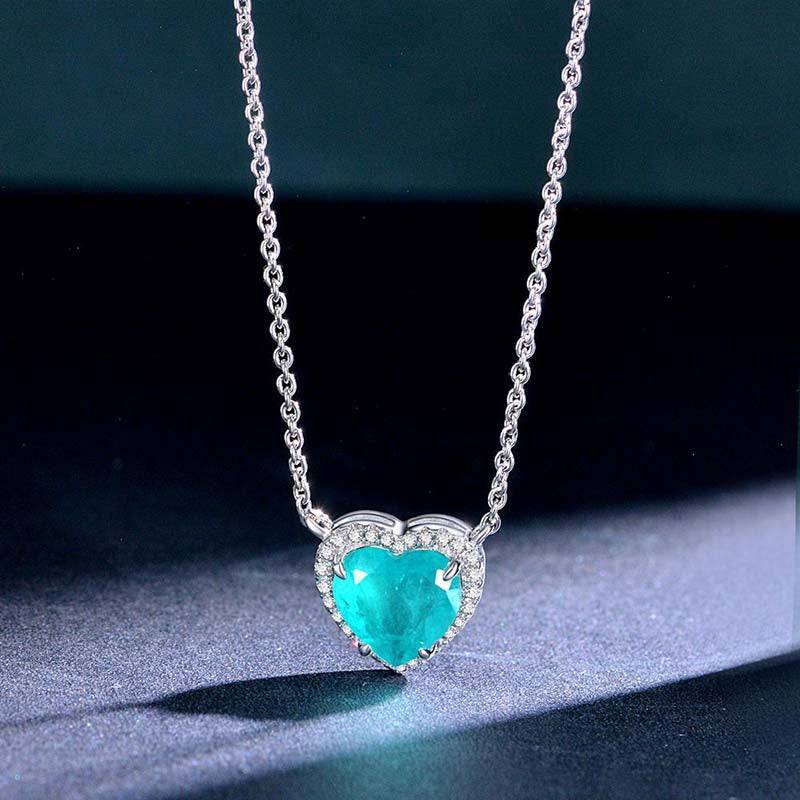 Louily Halo Heart Cut Aquamarine Blue Necklace For Women In Sterling Silver - louilyjewelry