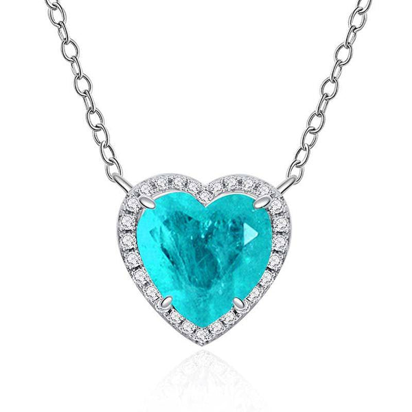 Louily Halo Heart Cut Aquamarine Blue Necklace For Women In Sterling Silver