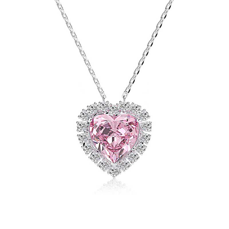 Louily Halo Heart Cut Pink Sapphire Necklace In Sterling Silver - louilyjewelry