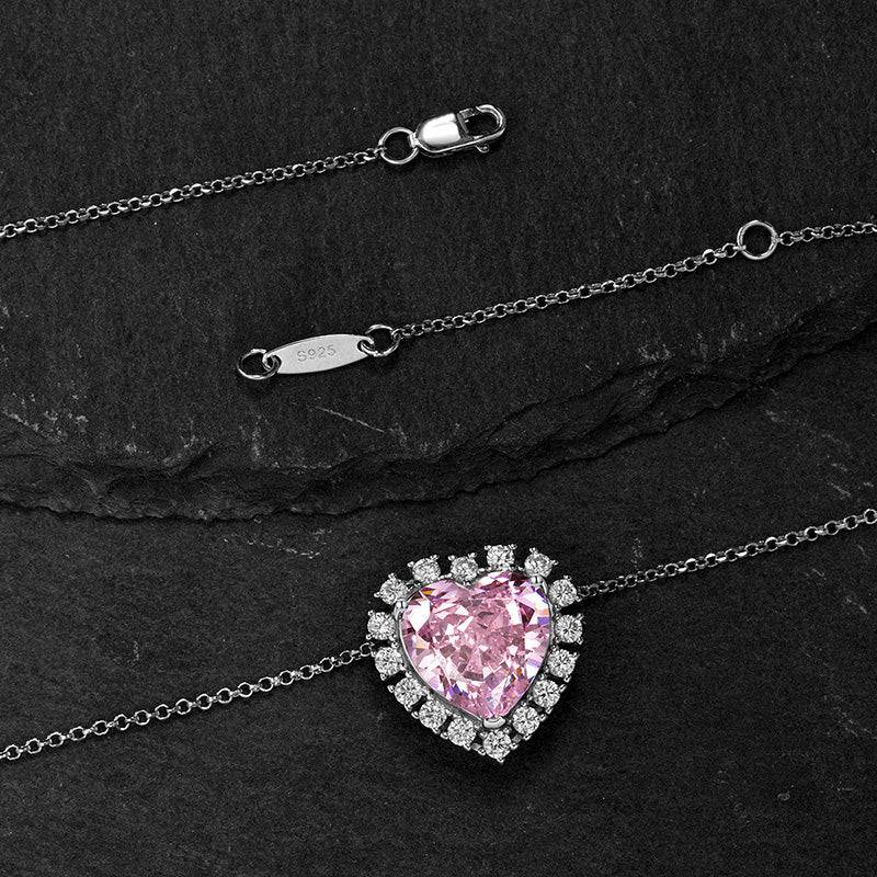 Louily Halo Heart Cut Pink Sapphire Necklace In Sterling Silver - louilyjewelry