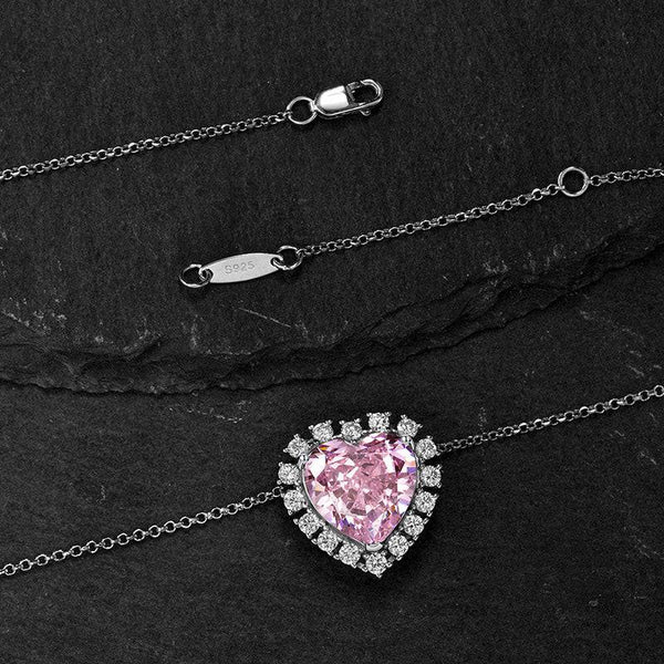 Louily Halo Heart Cut Pink Sapphire Necklace In Sterling Silver