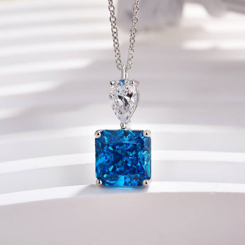 Louily Honorable Radiant Cut Blue Sapphire Necklace In Sterling Silver - louilyjewelry