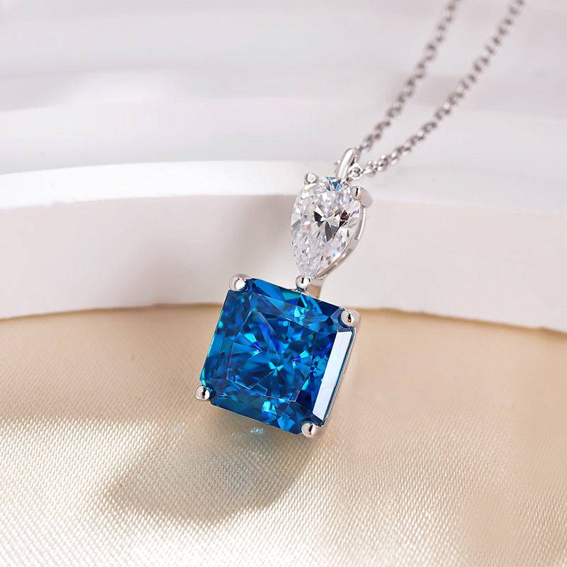 Louily Honorable Radiant Cut Blue Sapphire Necklace In Sterling Silver - louilyjewelry