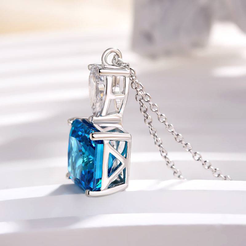 Louily Honorable Radiant Cut Blue Sapphire Necklace In Sterling Silver - louilyjewelry