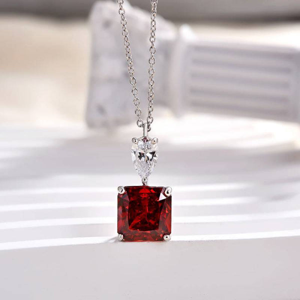 Louily Honorable Radiant Cut Ruby Stone Necklace In Sterling Silver