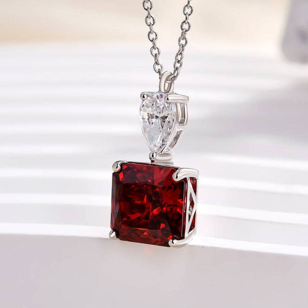 Louily Honorable Radiant Cut Ruby Stone Necklace In Sterling Silver