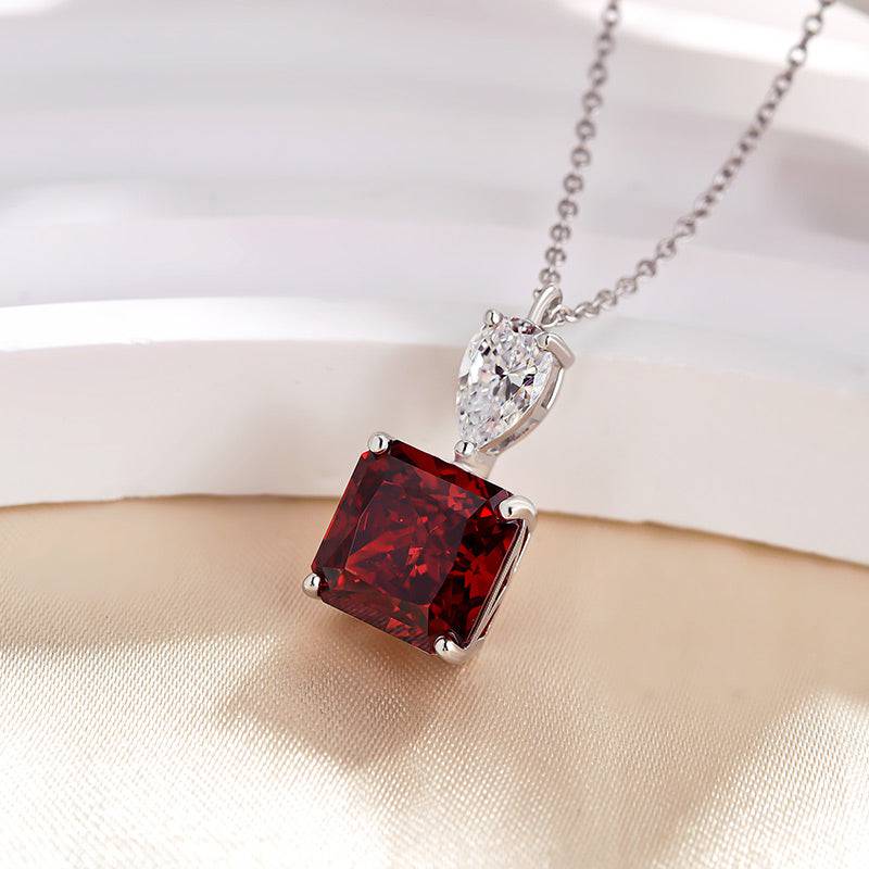 Louily Honorable Radiant Cut Ruby Stone Necklace In Sterling Silver - louilyjewelry