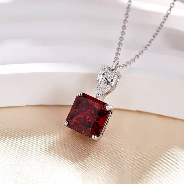 Louily Honorable Radiant Cut Ruby Stone Necklace In Sterling Silver
