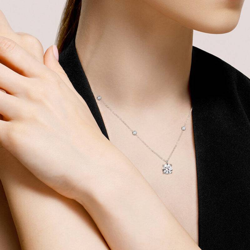 Louily Moissanite 2.0 Carat Round Cut Pendant Necklace - louilyjewelry