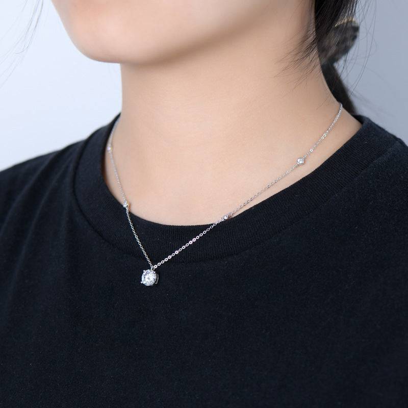 Louily Moissanite 2.0 Carat Round Cut Pendant Necklace - louilyjewelry