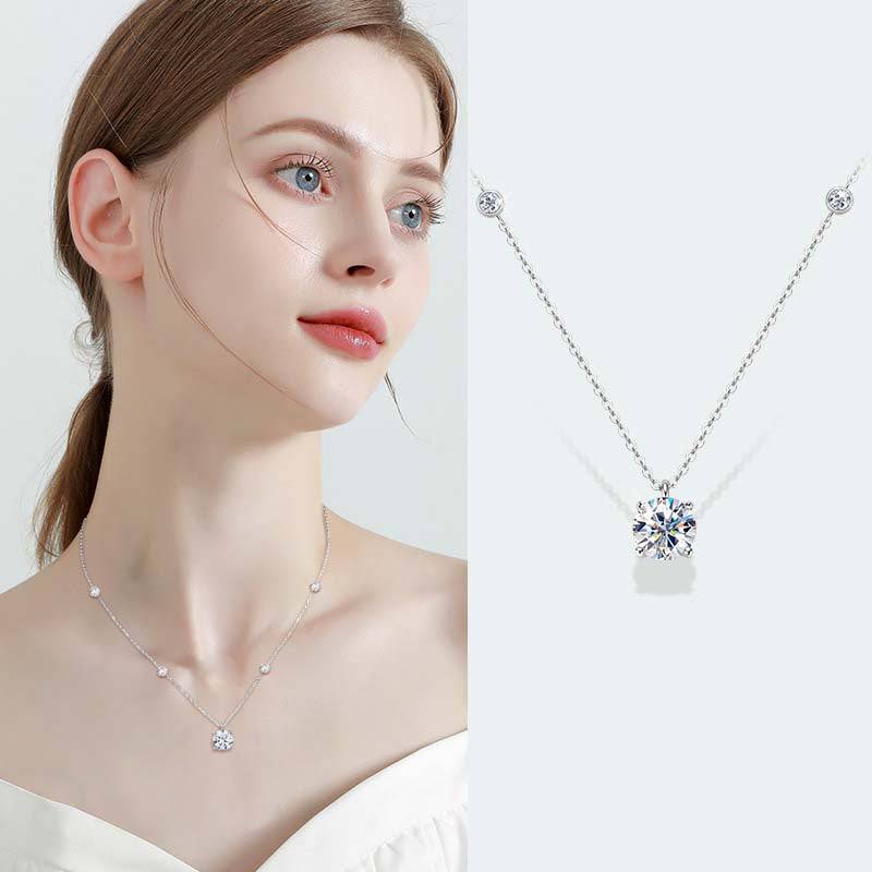 Louily Moissanite 2.0 Carat Round Cut Pendant Necklace - louilyjewelry