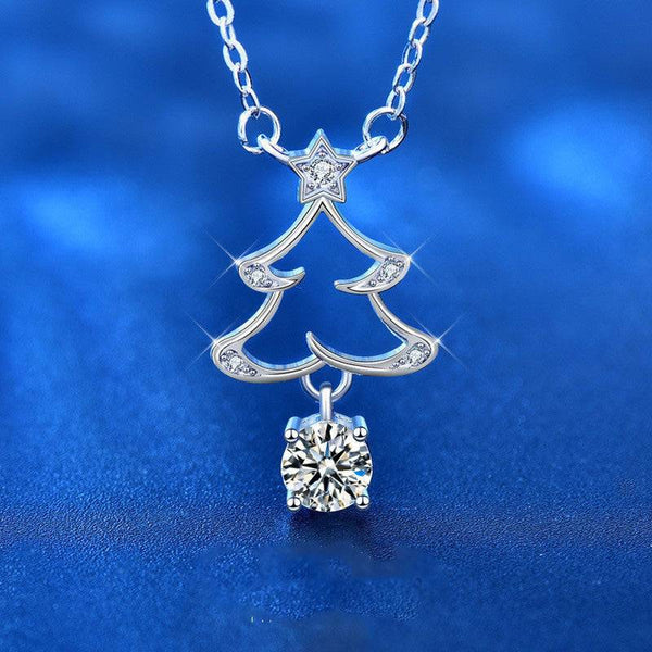 Louily Moissanite Christmas Tree Design Round Cut Necklace