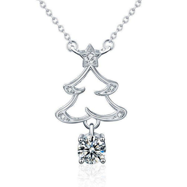 Louily Moissanite Christmas Tree Design Round Cut Necklace