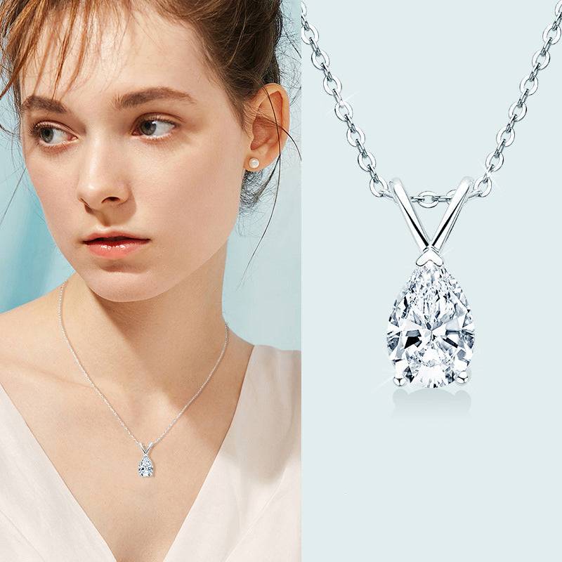 Louily Moissanite Classic Pear Cut Pendant Necklace - louilyjewelry