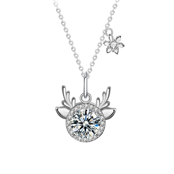 Louily Moissanite Reindeer Design Round Cut Necklace