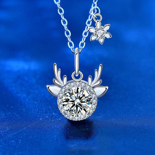 Louily Moissanite Reindeer Design Round Cut Necklace