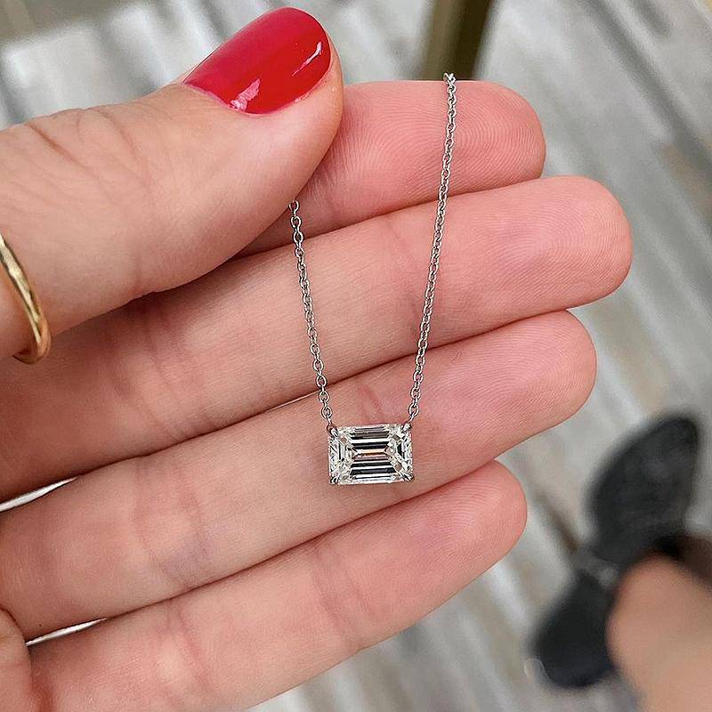 Louily Simple Emerald Cut Pendant Necklace In Sterling Silver - louilyjewelry