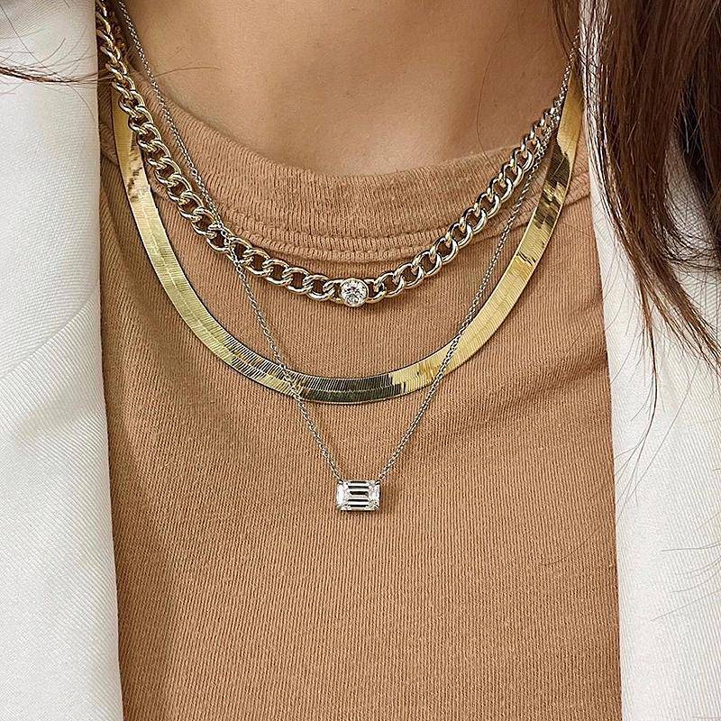 Louily Simple Emerald Cut Pendant Necklace In Sterling Silver - louilyjewelry